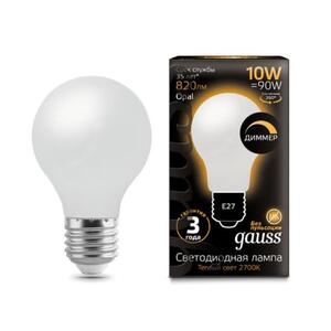 102202110-D Лампа Gauss Filament А60 10W 820lm 2700К Е27 milky диммируемая LED 1/10/40