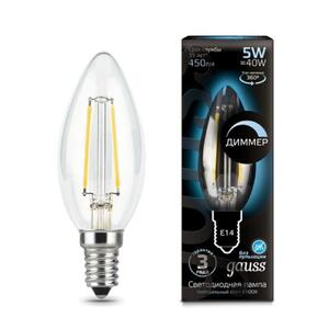 103801205-D Лампа Gauss Filament Свеча 5W 450lm 4100К Е14 диммируемая LED 1/10/50 рис.0