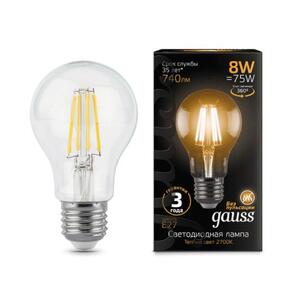 102802108 Лампа Gauss Filament А60 8W 740lm 2700К Е27 LED 1/10/40 рис.0