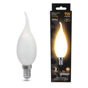 104201109 Лампа Gauss Filament Свеча на ветру 9W 590lm 3000К Е14 milky LED 1/10/50 рис.0