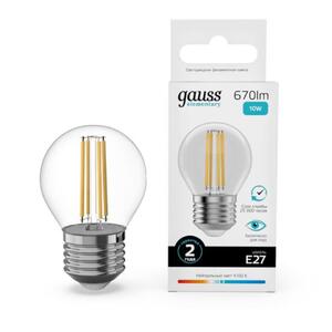 52220 Лампа Gauss Filament Elementary Шар 10W 670lm 4100К Е27 LED 1/10/100 рис.0