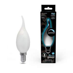 104201209-D Лампа Gauss Filament Свеча на ветру 9W 610lm 4100К Е14 milky диммируемая LED 1/10/50 рис.0