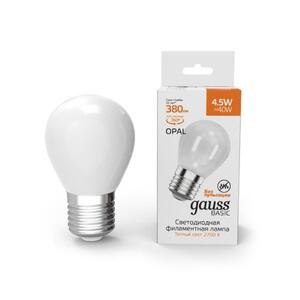 1055215 Лампа Gauss Basic Filament Шар 4,5W 380lm 2700К Е27 milky LED 1/10/50