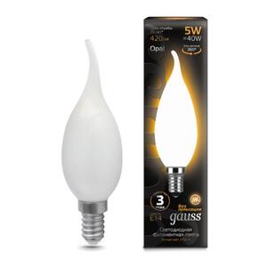 104201105 Лампа Gauss Filament Свеча на ветру 5W 420lm 2700К Е14 milky LED 1/10/50