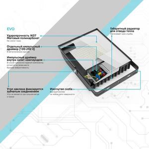 687511370 Gauss Прожектор светодиодный Gauss EVO 70W 6300 lm IP65 6500К, IK07, черный 1/10 рис.4