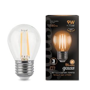 105802109 Лампа Gauss LED Filament Шар E27 9W 680lm 2700K 1/10/50 рис.0