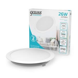 997520224 Светильник Gauss Elementary Downlight круг26W 2250lm 4000K 170-260V IP20 220*26 монтаж бел рис.0