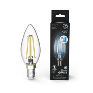 103801207-S Лампа Gauss Filament Свеча 7W 580lm 4100К Е14 шаг. диммирование LED 1/10/50