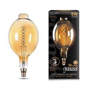 152802008 Лампа Gauss Filament BT180 8W 620lm 2400К Е27 golden flexible LED 1/6 рис.0