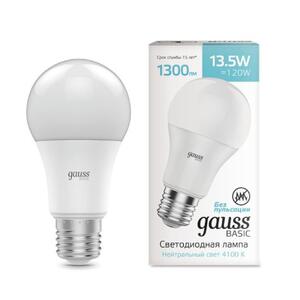 1023224 Лампа Gauss Basic A60 13,5W 1300lm 4100K Е27 LED 1/10/50 рис.0