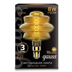 161802008 Лампа Gauss Filament BD180 8W 560lm 2400К Е27 golden flexible LED 1/4 рис.2