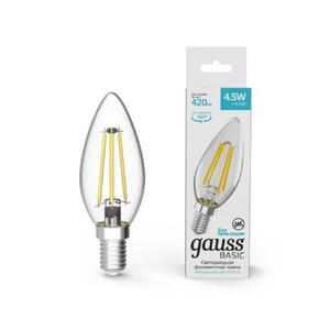 1031215 Лампа Gauss Basic Filament Свеча 4,5W 420lm 4100К Е14 LED 1/10/50 рис.0