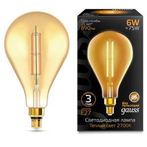 179802118 Лампа Gauss Filament PS160 6W 890lm 2700К Е27 golden straight LED 1/6 рис.0