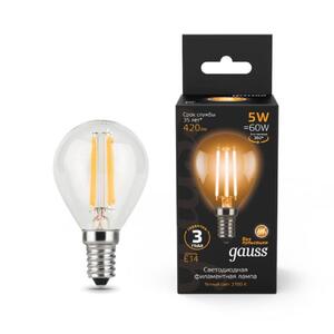 105801105 Лампа Gauss LED Filament Шар E14 5W 420lm 2700K 1/10/50 рис.0