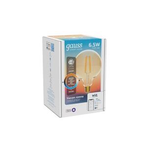 1340112 Gauss Лампа светодиодная филаментная Gauss Smart Home DIM+CCT E27 G95 Golden 6,5 Вт 2000-550 рис.1