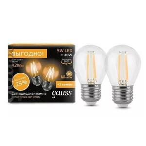 105802105P Лампа Gauss Filament Шар E27 5W 2700К 2/100 (2 лампы в упаковке)