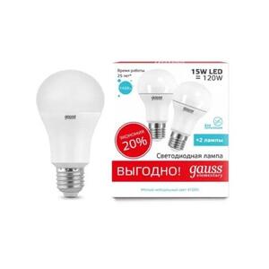 Лампа Gauss LED Elementary A60 15W E27 4100K 2/50 (2 лампы в упаковке)