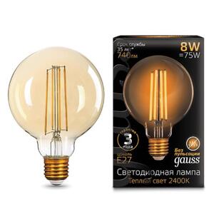 105802008 Лампа Gauss LED Filament G95 E27 8W Golden 740lm 2400К 1/20 рис.0