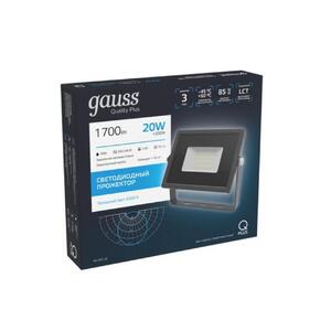 Прожектор светодиодный Gauss Qplus 20 W 1700 lm IP65 6500K графитовый серый 1/20 рис.2