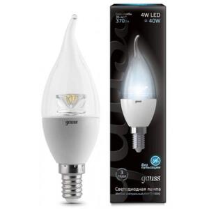 104201204 Лампа Gauss LED Candle Tailed Crystal Clear E14 4W 4100K 1/10/50