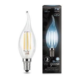 104801207 Лампа Gauss LED Filament Свеча на ветру E14 7W 580lm 4100К 1/10/50 рис.0