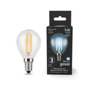 105801205 Лампа Gauss LED Filament Шар E14 5W 450lm 4100K 1/10/50