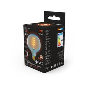 1013802105 Лампа Gauss Filament G125 5W 190lm 1800К Е27 sky blue flexible LED 1/10 рис.3