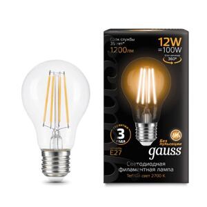 102902112 Лампа Gauss Filament А60 12W 1200lm 2700К Е27 LED 1/10/40 рис.0