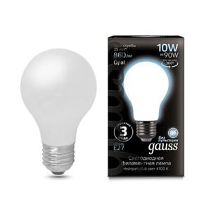 102202210 Лампа Gauss LED Filament A60 OPAL E27 10W 860lm 4100К 1/10/40