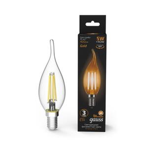 104801005 Лампа Gauss LED Filament Свеча на ветру E14 5W 400lm 2700K Golden 1/10/50