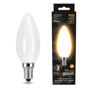 103201109 Лампа Gauss Filament Свеча 9W 590lm 3000К Е14 milky LED 1/10/50