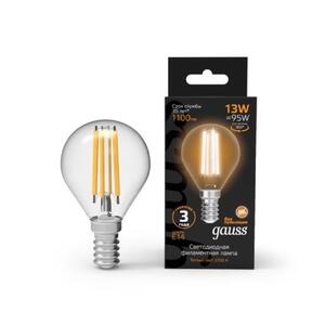 105801113 Лампа Gauss Filament Шар 13W 1100lm 2700К Е14 LED 1/10/50 рис.0