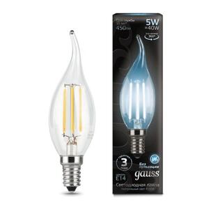 104801205 Лампа Gauss LED Filament Свеча на ветру E14 5W 450lm 4100K 1/10/50