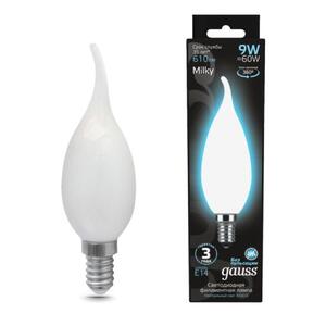 104201209 Лампа Gauss Filament Свеча на ветру 9W 610lm 4100К Е14 milky LED 1/10/50 рис.0