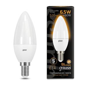 103101107 Лампа Gauss LED Свеча E14 6.5W 520lm 3000К 1/10/100