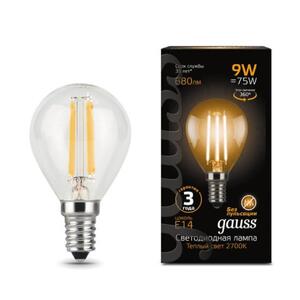 105801109 Лампа Gauss LED Filament Шар E14 9W 680lm 2700K 1/10/50