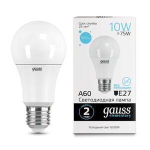 23230 Лампа Gauss Elementary A60 10W 950lm 6500K Е27 LED 1/10/50