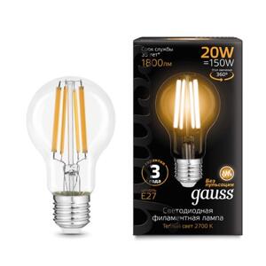 102902120 Лампа Gauss Filament А60 20W 1800lm 2700К Е27 LED 1/10/40 рис.0