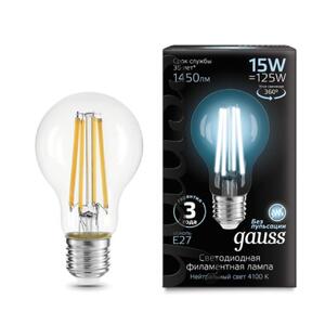 102902215 Лампа Gauss Filament А60 15W 1450lm 4100К Е27 LED 1/10/40 рис.0