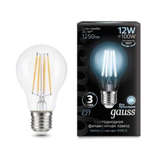 102902212 Лампа Gauss Filament А60 12W 1250lm 4100К Е27 LED 1/10/40 рис.0