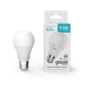 1023220 Лампа Gauss Basic A60 9,5W 820lm 4100K E27 LED 1/10/50