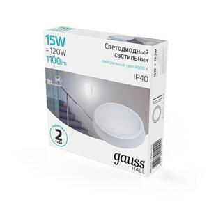 Светильник ЖКХ Gauss HALL круг 15W 1100lm 4000K 200-240V IP40 D155*33мм белый LED 1/40 рис.2