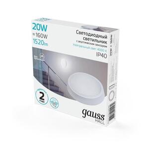 Св-к светодиодный Gauss IP40 D180*33 20W 1520lm 4000K HALL кругл с оптико-акустическим сенсором 1/40 рис.2