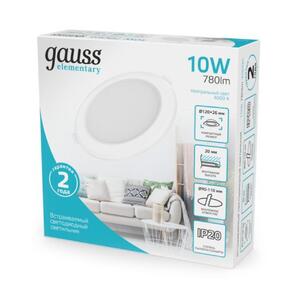 997420209 Светильник Gauss Elementary Downlight круг 10W 780lm 4000K 170-260V IP20 120*26 монтаж Ø90 рис.3