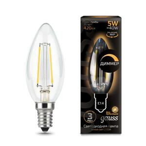 103801105-D Лампа Gauss Filament Свеча 5W 420lm 2700К Е14 диммируемая LED 1/10/50 рис.0