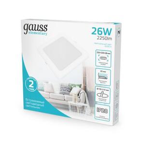 998520224 Светильник Gauss Elementary Downlight квадрат 26W 2250lm 4000K 170-260V IP20 220*26 монтаж рис.3