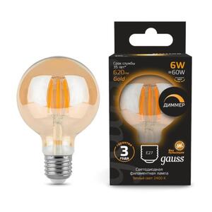 105802006-D Лампа Gauss Filament G95 6W 620lm 2400К Е27 golden диммируемая LED 1/20 рис.0