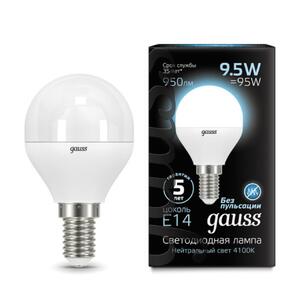 105101210 Комплект ламп Gauss LED Шар E14 9.5W 950lm 4100K 1/10/50