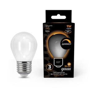 105202109-D Лампа Gauss Filament Шар 9W 590lm 3000К Е27 milky диммируемая LED 1/10/50 рис.0