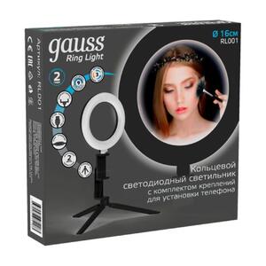 RL001 Светильник Gauss кольцевой 10W 600lm 3000-6500K 5V USB IP20 160*23мм черный дим, пульт LED 1/4 рис.4